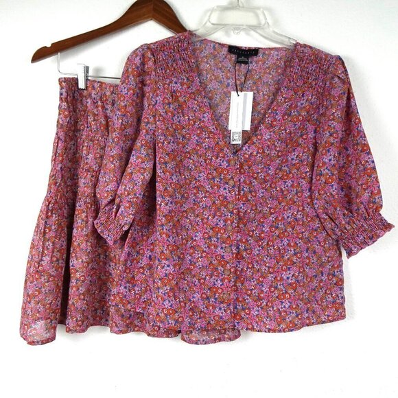 Sanctuary Floral Skirt & Top Set Outfit Women's Size XS Pink TWO Pieces Flowy - Picture 2 of 12
